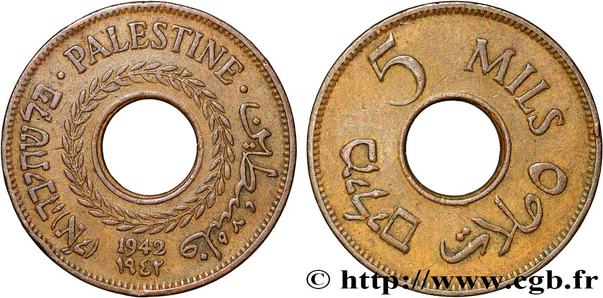 PALESTINE 5 Mils 1942  TTB 