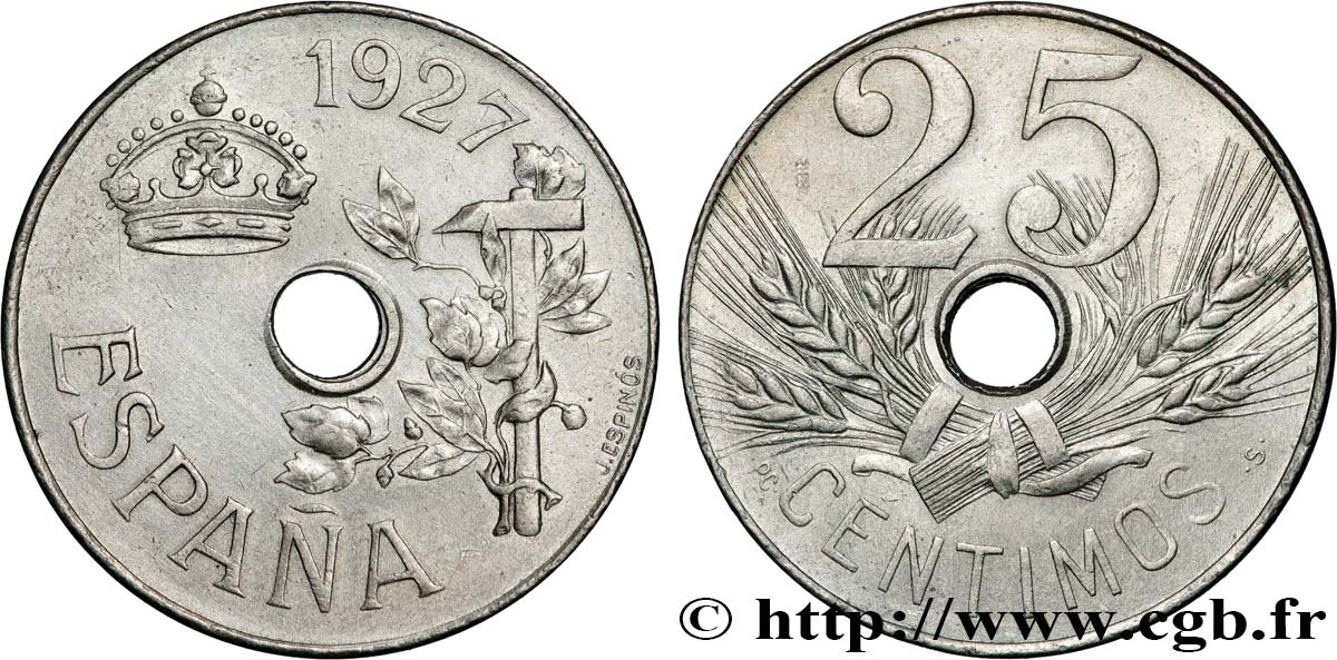 ESPAÑA 25 Centimos marteau / gerbe de blé 1927  MBC+ 