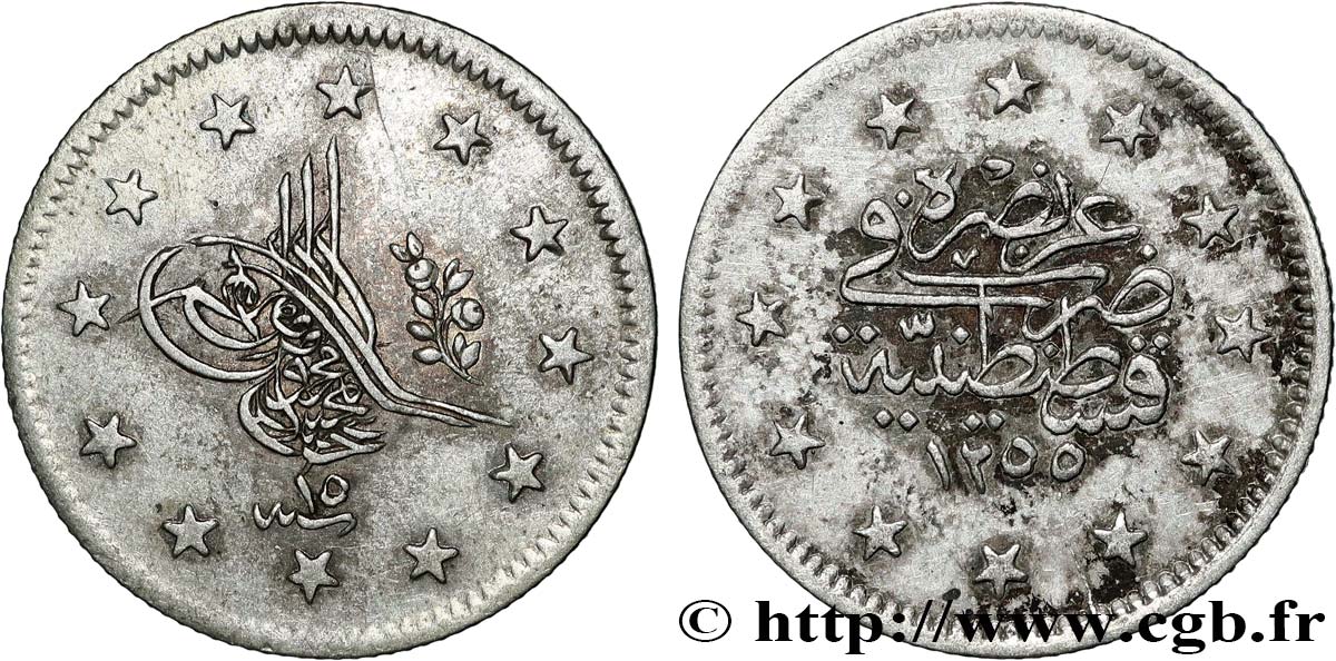 TURKEY 2 Kurush au nom de Meijid AH 1255 an 10 1849 Constantinople AU 