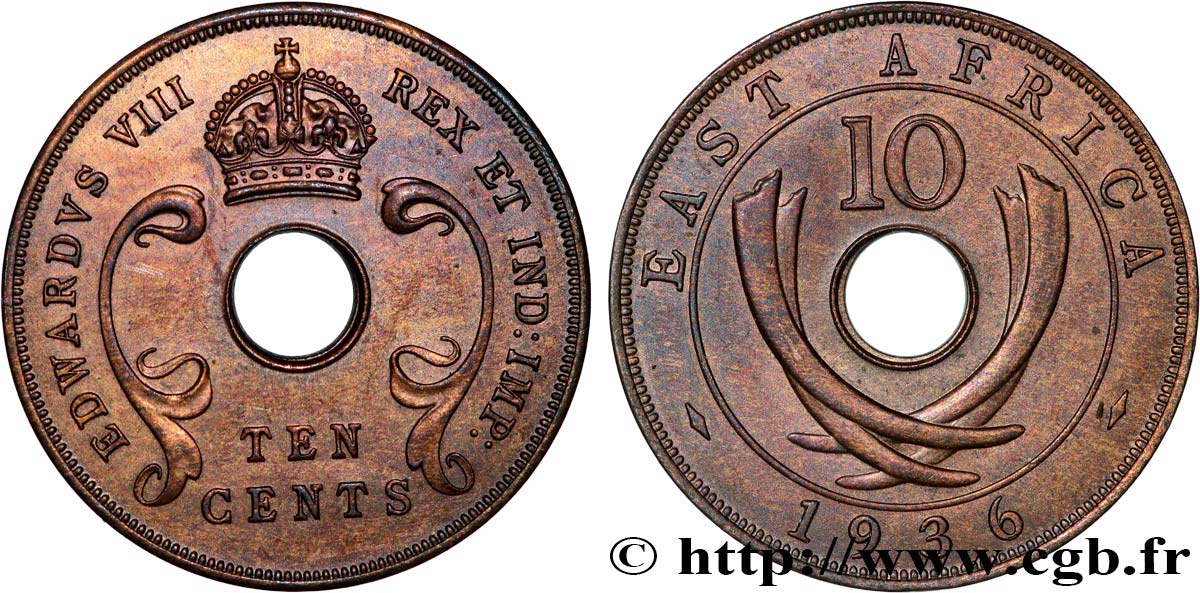 AFRIQUE DE L EST 10 Cents frappe au nom d’Edouard VIII 1936 Londres SUP 