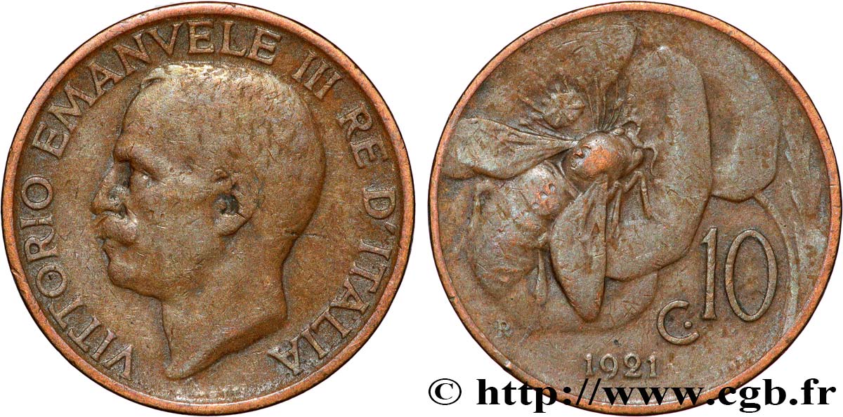 ITALIE 10 Centesimi Victor Emmanuel III 1921 Rome TB+ 