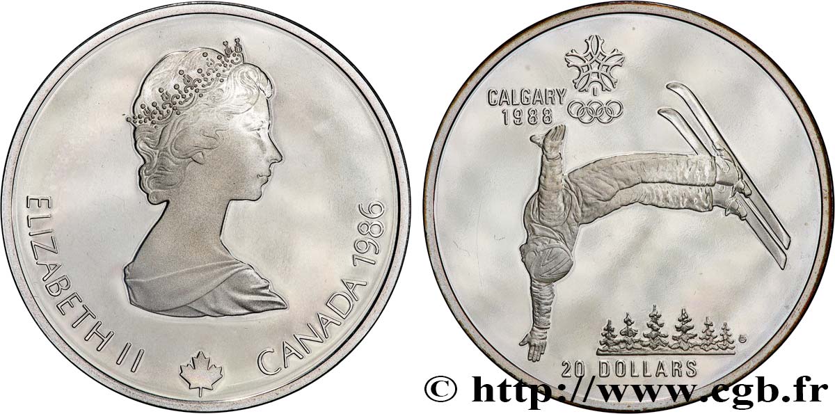 CANADá
 20 Dollars Proof JO d’hiver Calgary 1988 Elisabeth II / Ski acrobatique 1986  SC 