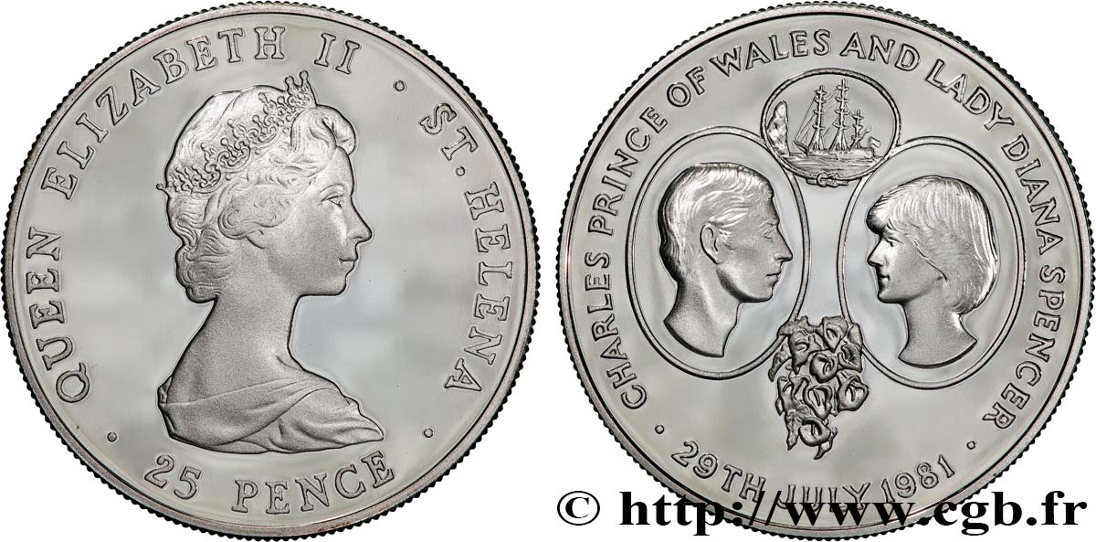 SAINTE HÉLÈNE 25 Pence Proof mariage du Prince de Galles et de Lady Diana Spencer 1981  SPL 