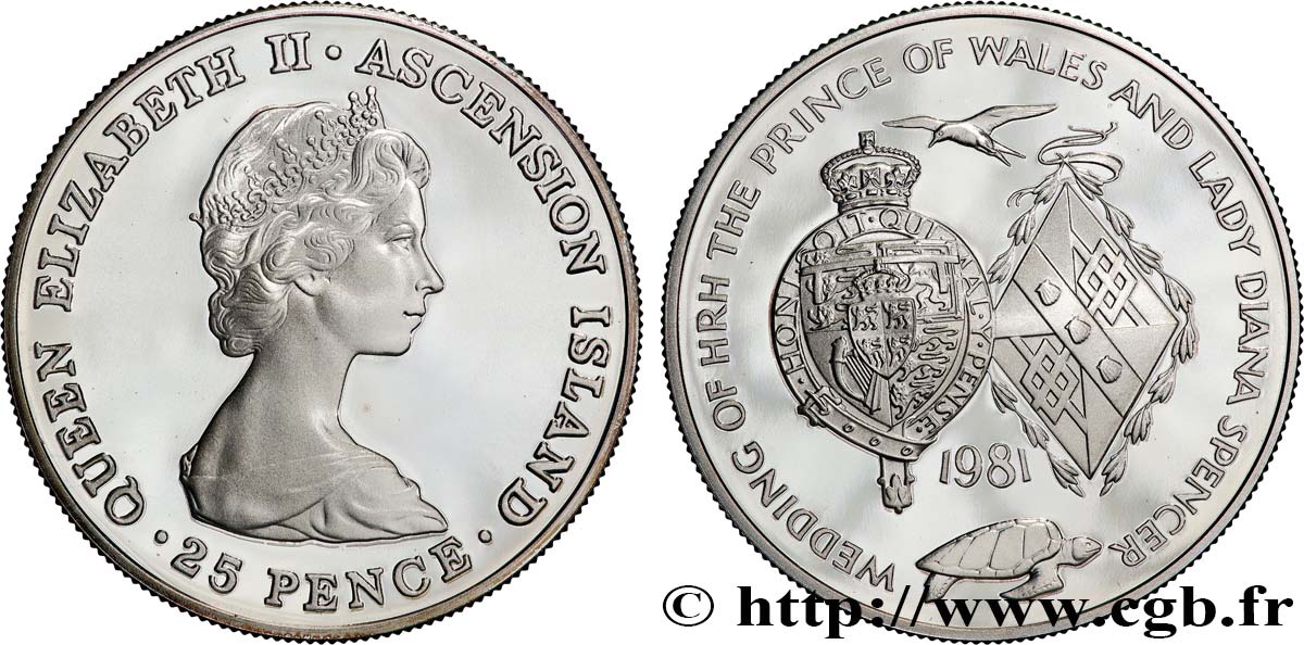 ASCENSION 25 Pence Proof mariage du prince de Galles et de lady Diana Spencer 1981  SPL 