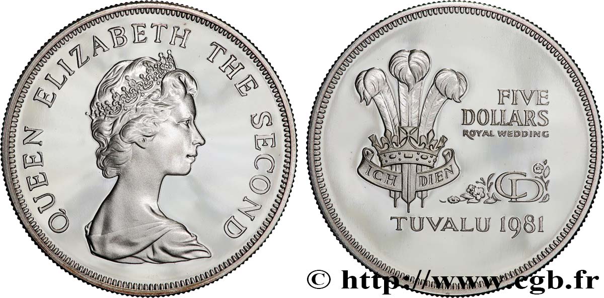 TUVALU 5 Dollars Proof Mariage du Prince Charles et de Lady Diana 1981  SPL 