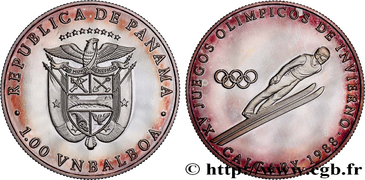 PANAMA 1 Balboa Proof XVe Jeux Olympiques d’hiver de Calgary - Saut à ski 1988  SPL 