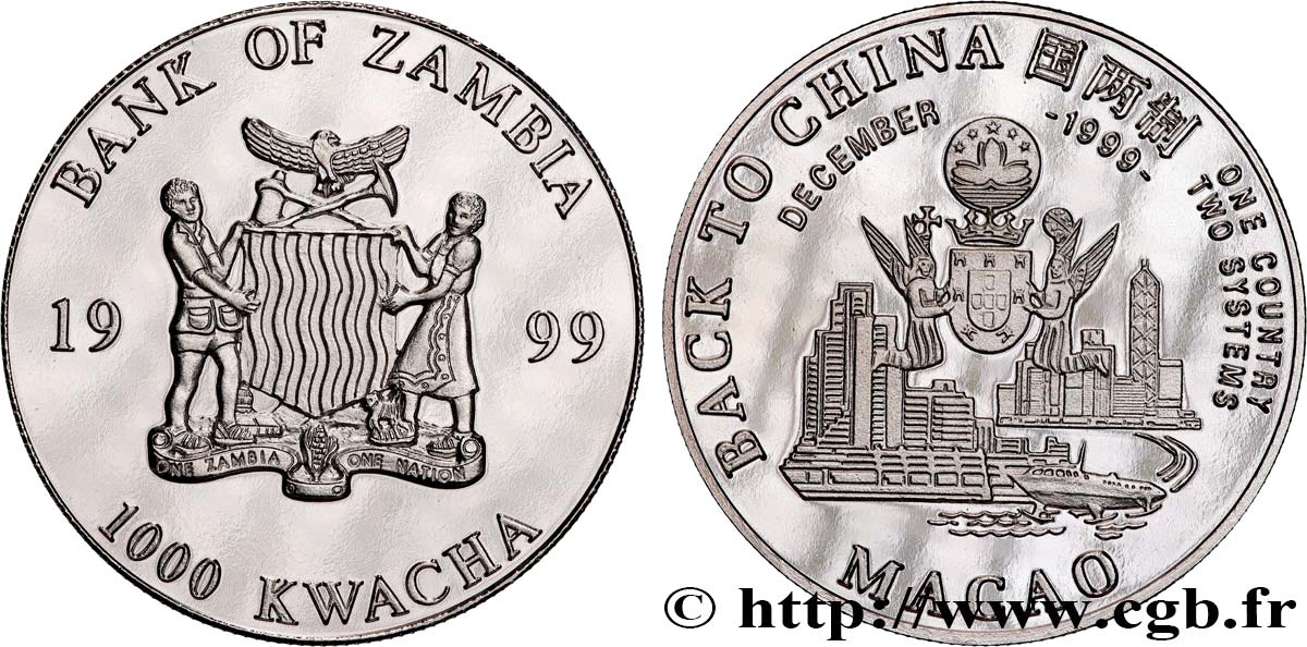 ZAMBIA 1000 Kwacha Proof Macao 1999  MS 