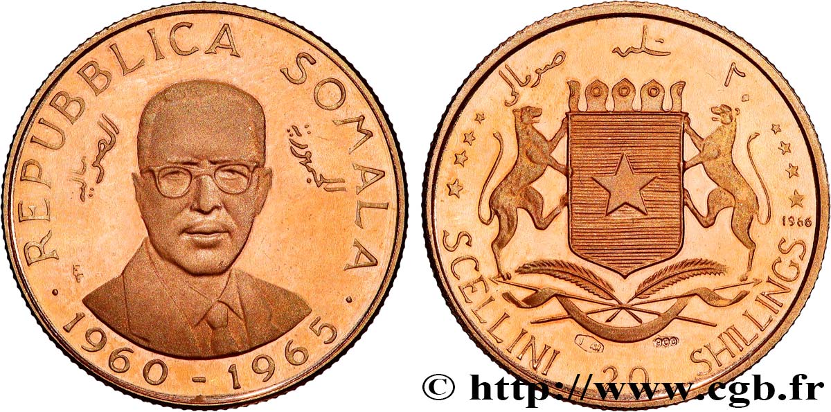 SOMALIA 20 Shillings Proof 5e anniversaire de l’Indépendance 1966  fST 