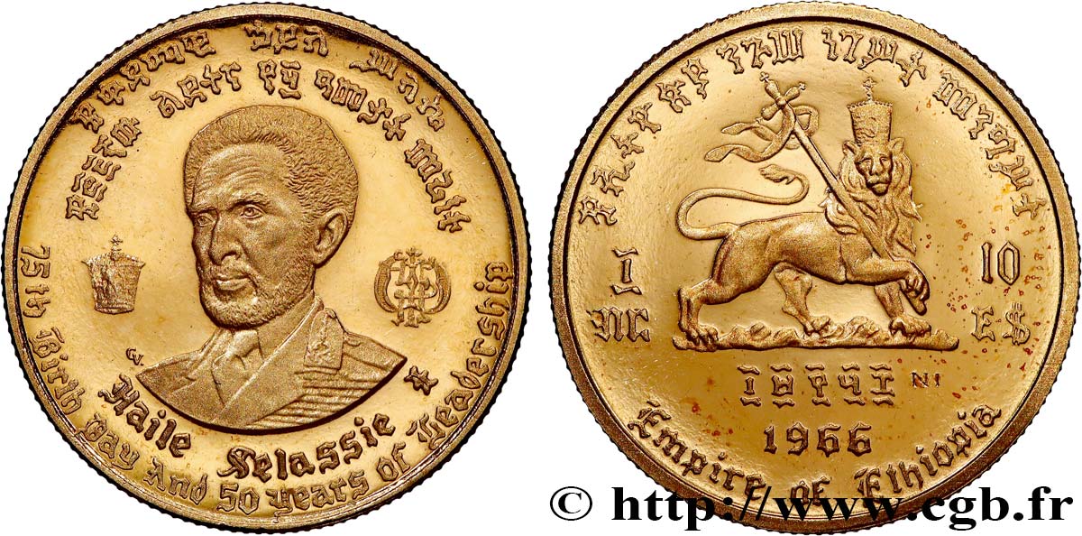 ÉTHIOPIE 10 Dollars Proof empereur Hailé Sélassié 1966  SPL 