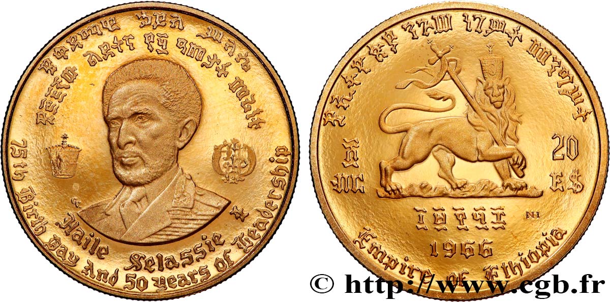ETHIOPIA 20 Dollars Proof empereur Hailé Sélassié 1966  MS 