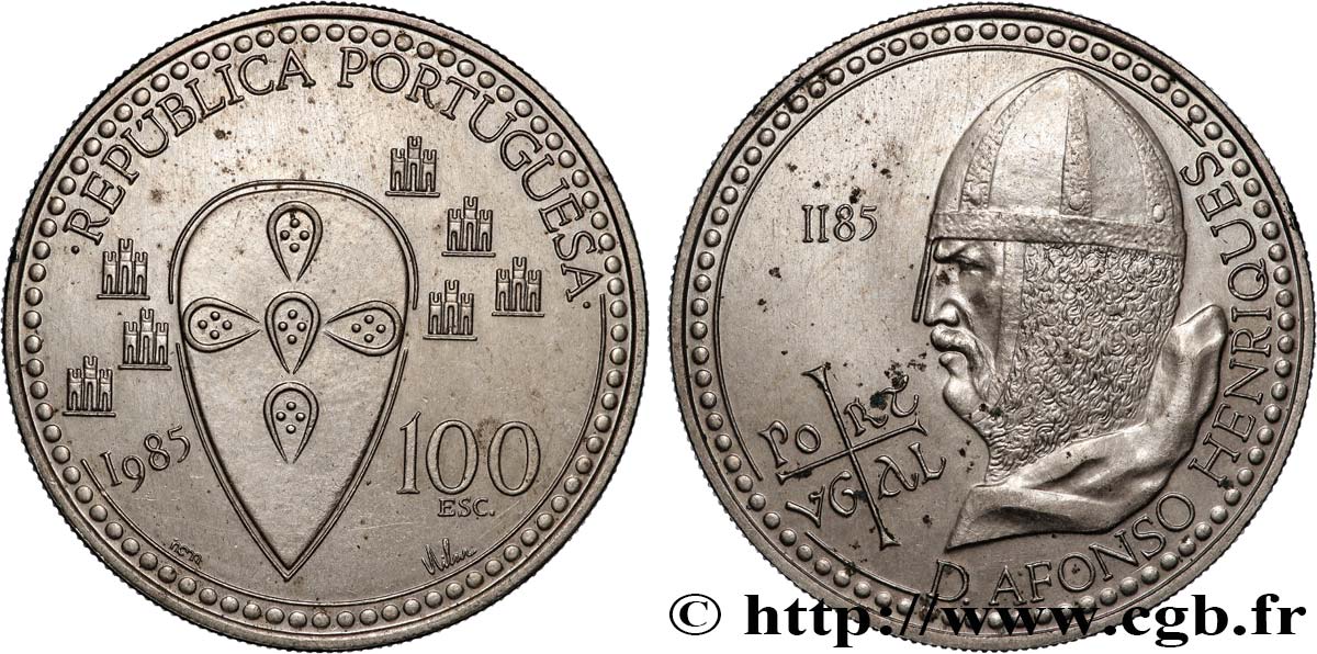 PORTUGAL 100 Escudos 800e anniversaire de la mort du roi Alfonso Henriques 1985 Lisbonne AU 