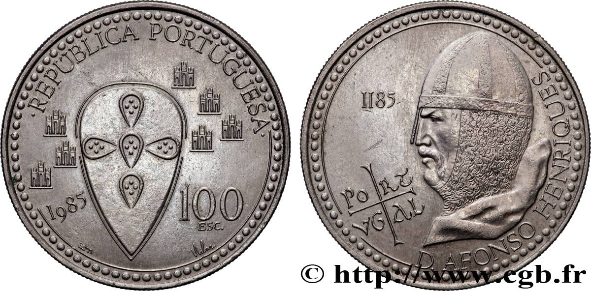 PORTUGAL 100 Escudos 800e anniversaire de la mort du roi Alfonso Henriques 1985 Lisbonne AU 