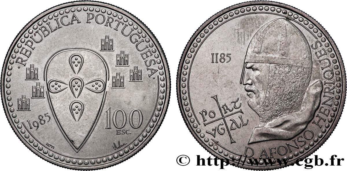 PORTUGAL 100 Escudos 800e anniversaire de la mort du roi Alfonso Henriques 1985 Lisbonne AU 