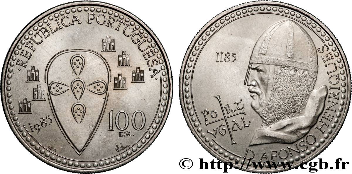 PORTUGAL 100 Escudos 800e anniversaire de la mort du roi Alfonso Henriques 1985 Lisbonne EBC 