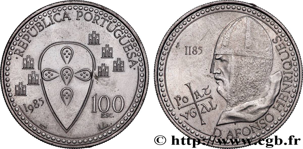 PORTUGAL 100 Escudos 800e anniversaire de la mort du roi Alfonso Henriques 1985 Lisbonne VZ 