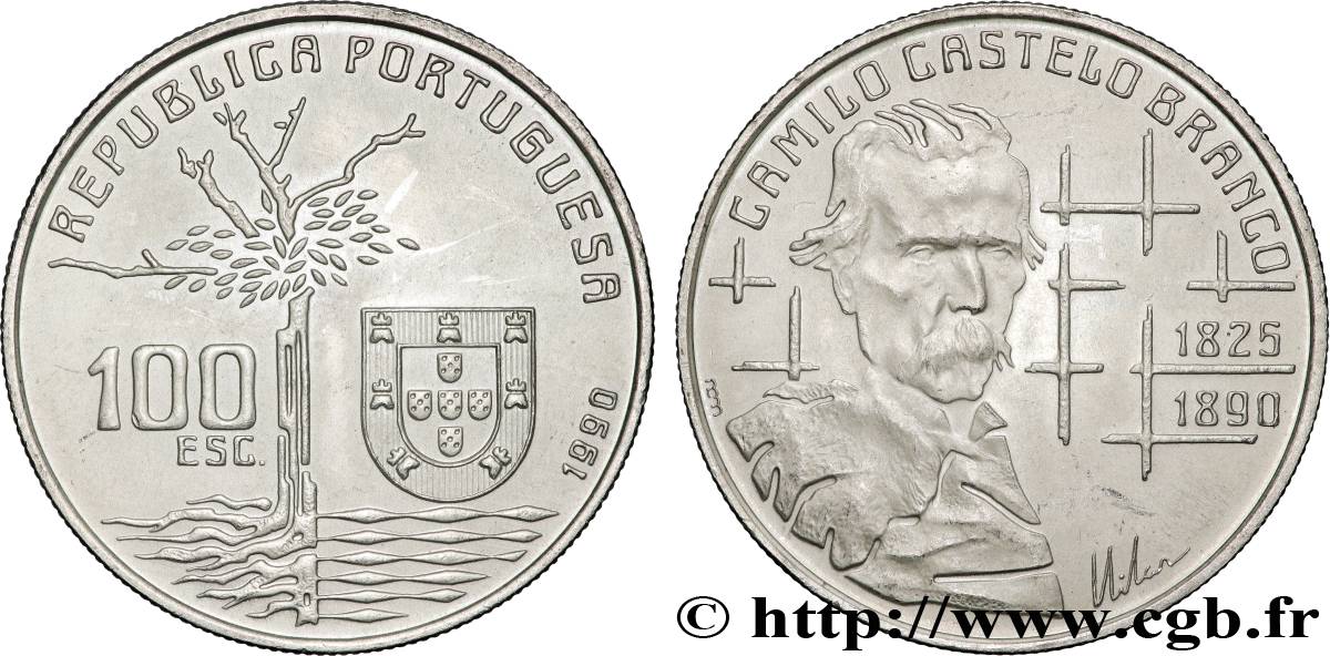 PORTUGAL 100 Escudos centenaire de la mort de l’écrivain Camilo Castelo Branco 1990  AU 