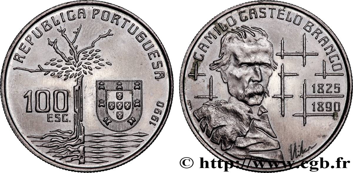 PORTUGAL 100 Escudos centenaire de la mort de l’écrivain Camilo Castelo Branco 1990  SUP 