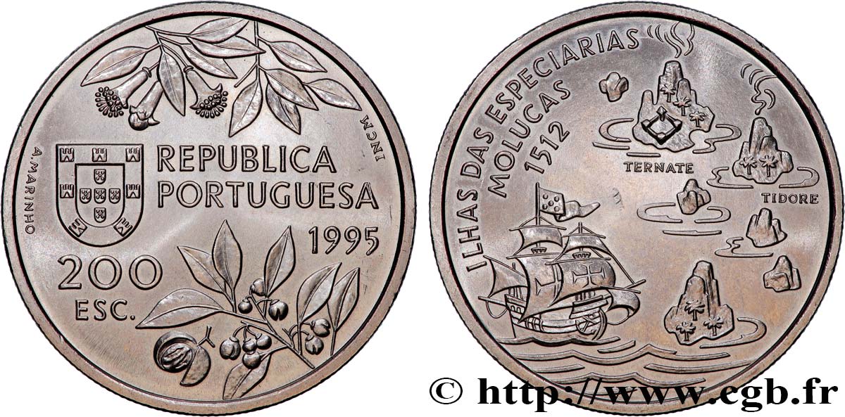 PORTUGAL 200 Escudos découverte des îles Moluques 1995  AU 