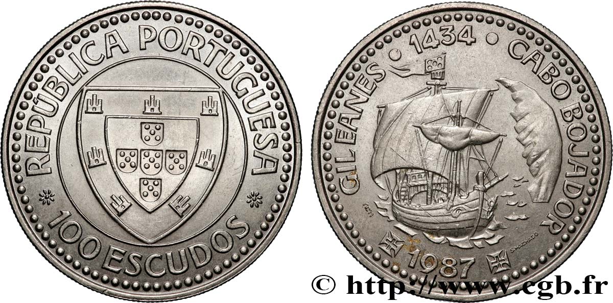 PORTUGAL 100 Escudos Découverte du Cap Bojador en 1434 par Gil Eanes, voilier 1987  SUP 