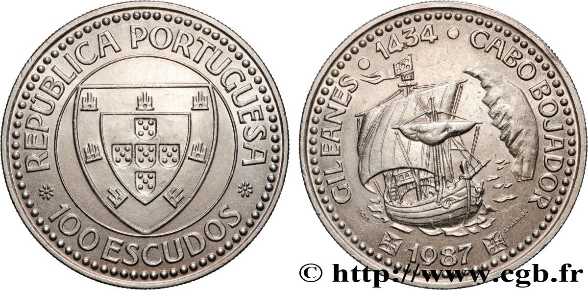 PORTUGAL 100 Escudos Découverte du Cap Bojador en 1434 par Gil Eanes, voilier 1987  AU 