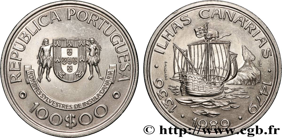 PORTUGAL 100 Escudos découverte des îles Canaries 1989  AU 