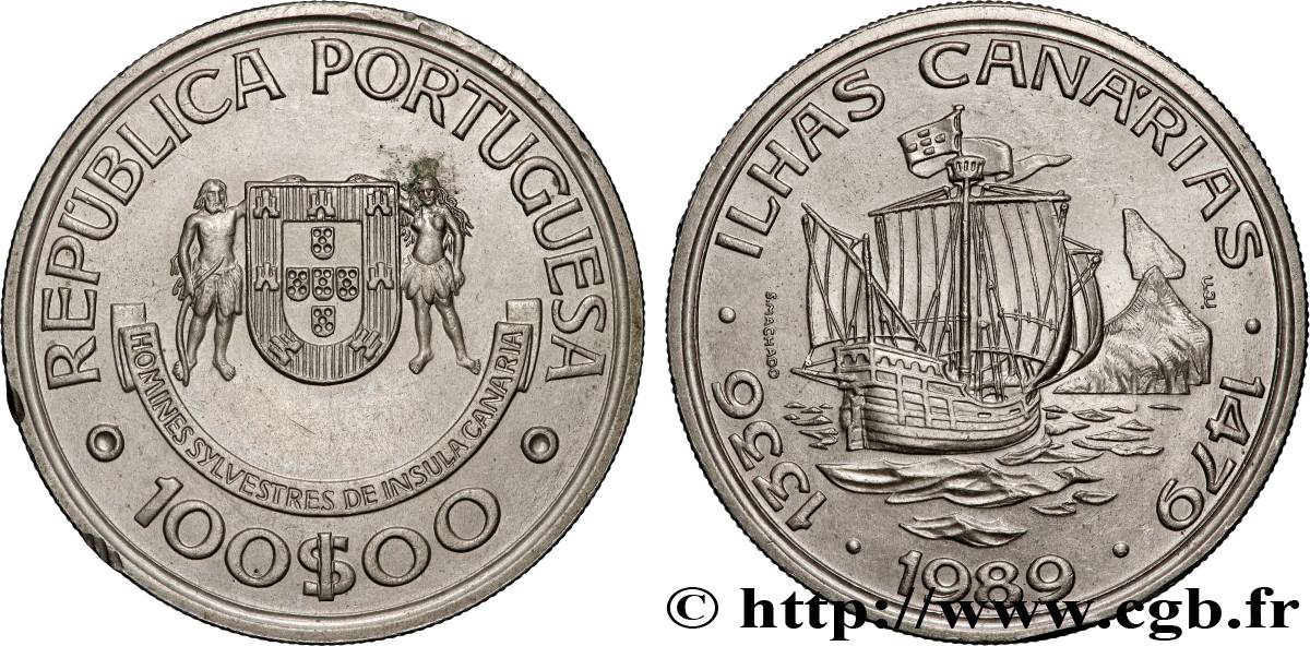 PORTUGAL 100 Escudos découverte des îles Canaries 1989  AU 