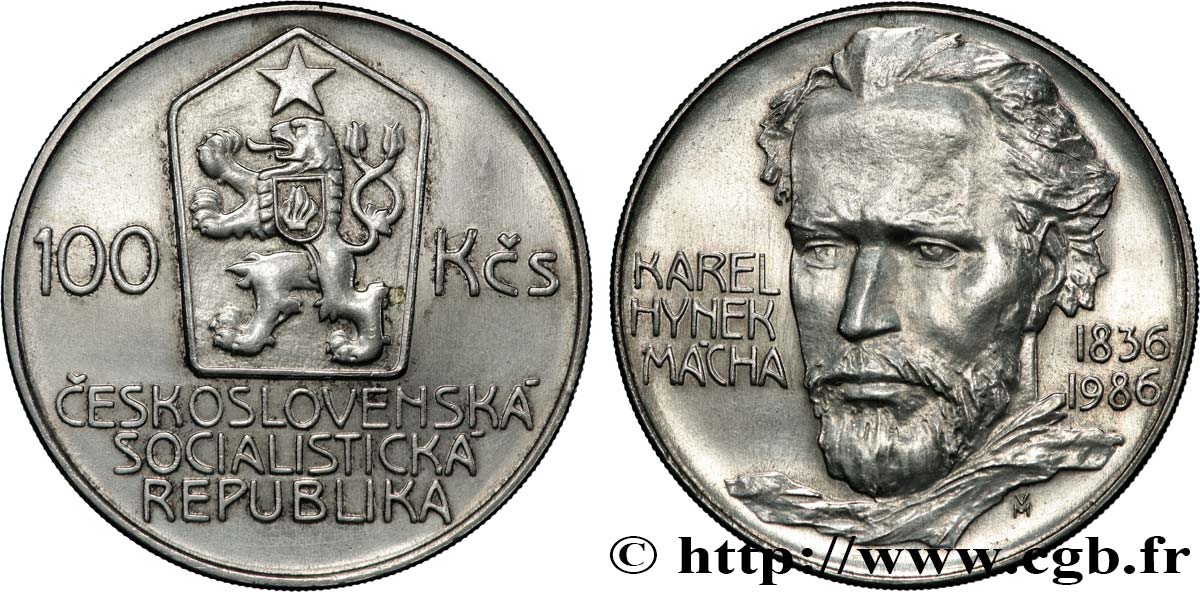 CZECHOSLOVAKIA 100 Korun 150e anniversaire de la mort de Karel Hynek Mácha 1986  AU 