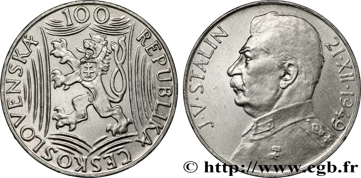 CZECHOSLOVAKIA 100 Korun 70e anniversaire de Staline 1949  AU 