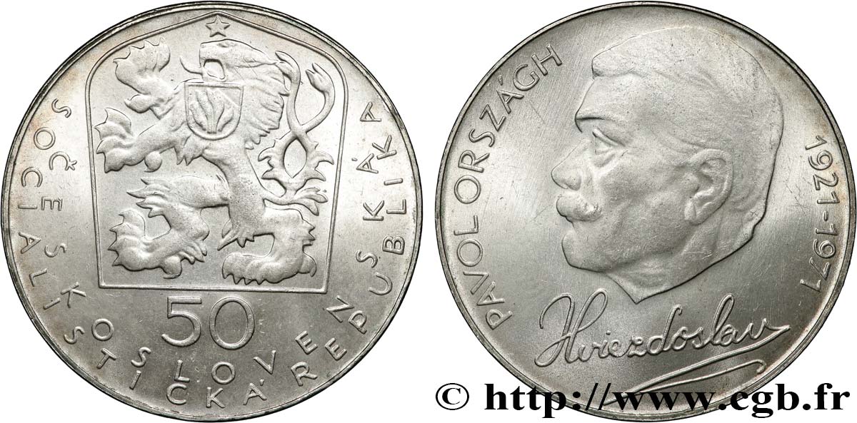TCHÉCOSLOVAQUIE 50 Korun 50e anniversaire de la mort de P. Orsagh 1971  SPL 