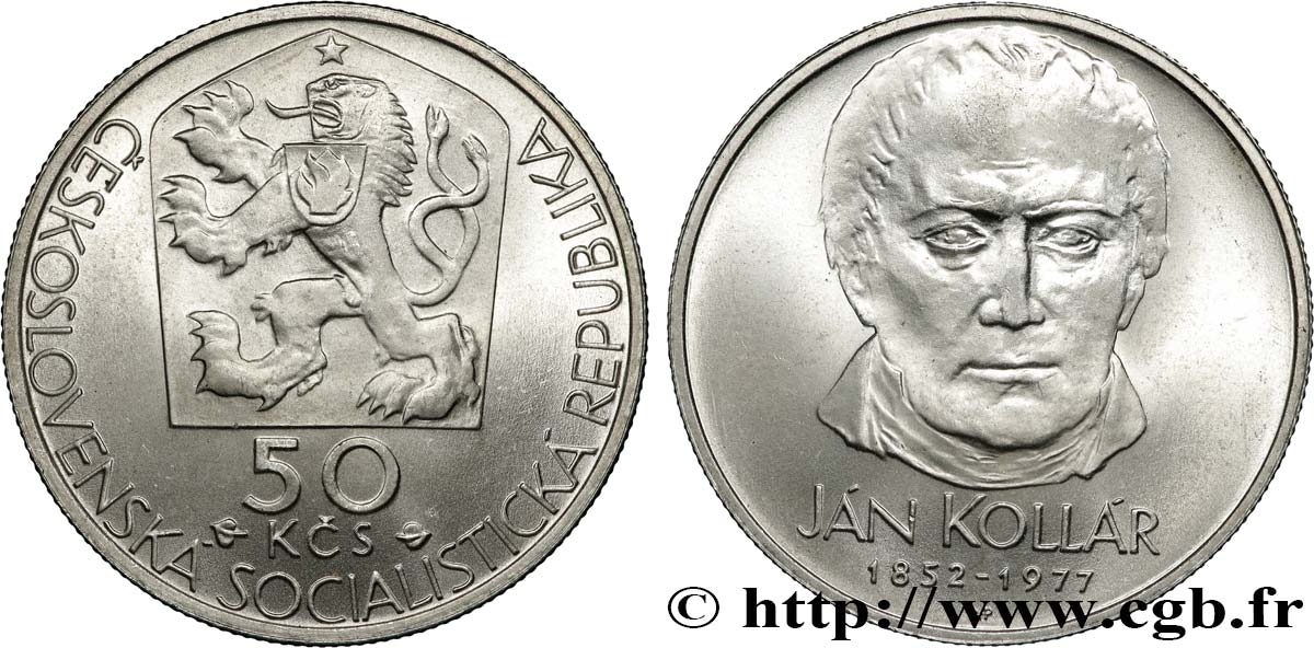 CECOSLOVACCHIA 50 Korun 125e anniversaire de la mort de J.Kollar 1977  MS 