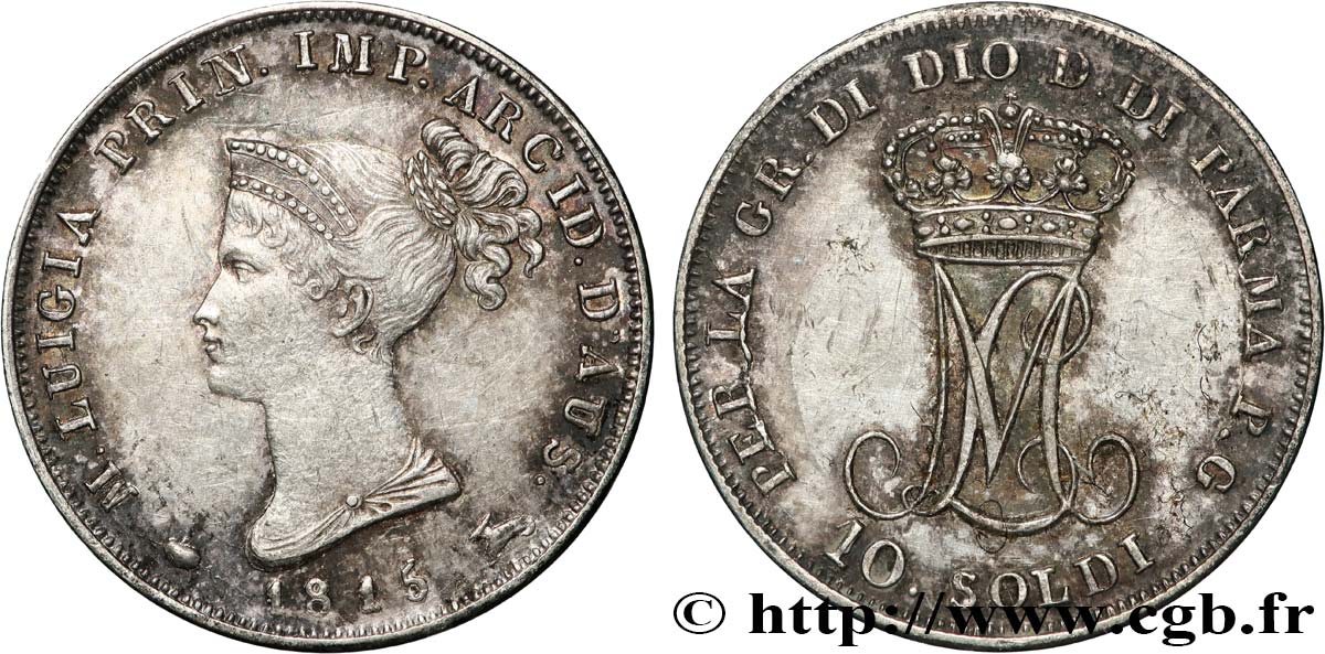 ITALIA - DUCADO DE PARMA PIACENZA Y GUASTALLA - MARÍA LUISA DE AUSTRIA 10 Soldi  1815 Milan MBC+ 