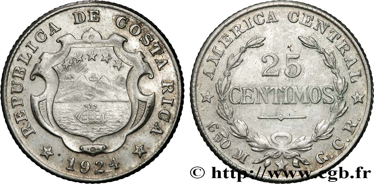 COSTA RICA 25 Centimos 1924 San José MBC+ 