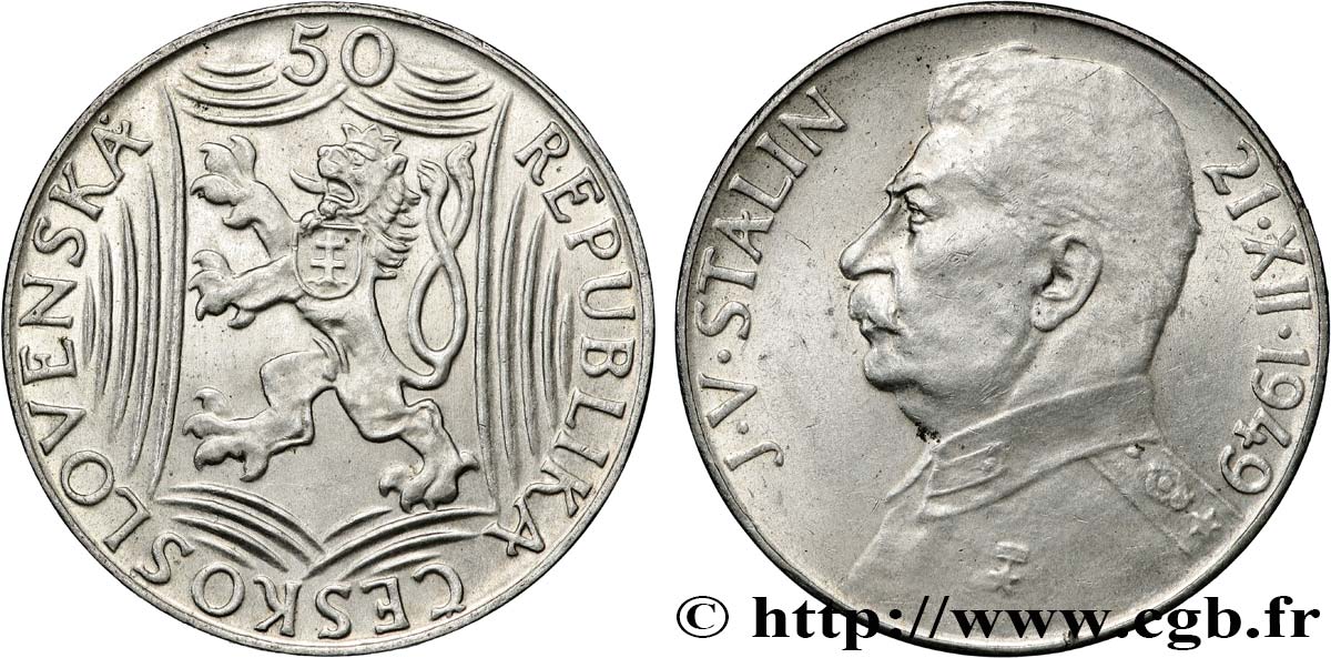 CZECHOSLOVAKIA 50 Korun 70e anniversaire de Staline 1949  AU 