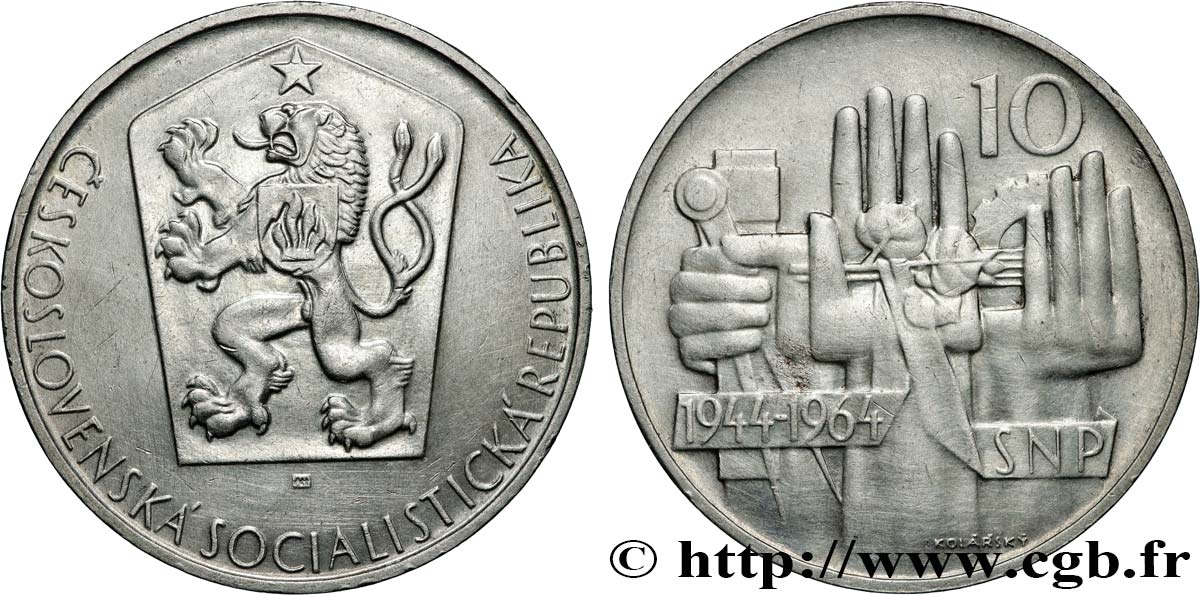 TSCHECHOSLOWAKEI 10 Korun 20e anniversaire de l’insurrection slovaque de 1944 1964  VZ 