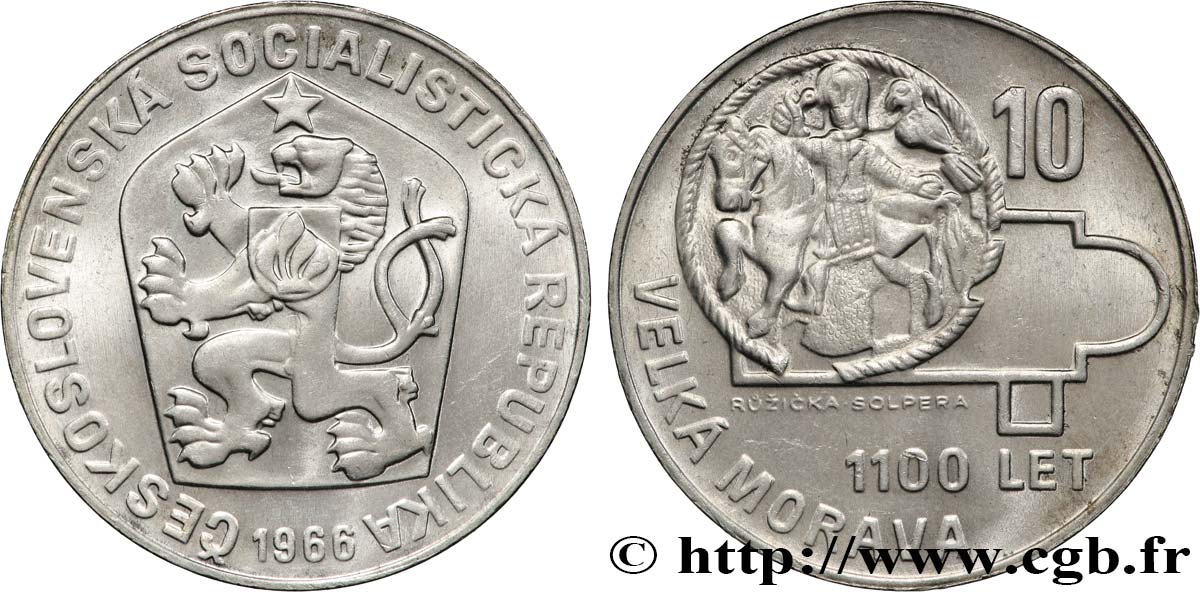 TCHÉCOSLOVAQUIE 10 Korun 1100e anniversaire de la Grande Moravie 1966  SPL 