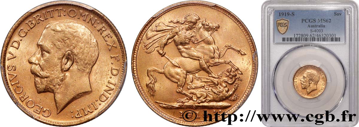 AUSTRALIE 1 Souverain Georges V 1919 Sydney SUP62 PCGS
