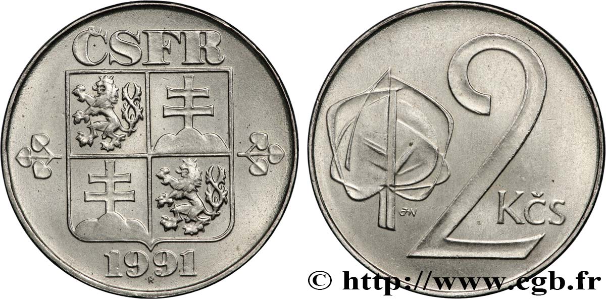 CHECOSLOVAQUIA 2 Koruny emblème de la république 1991  EBC 