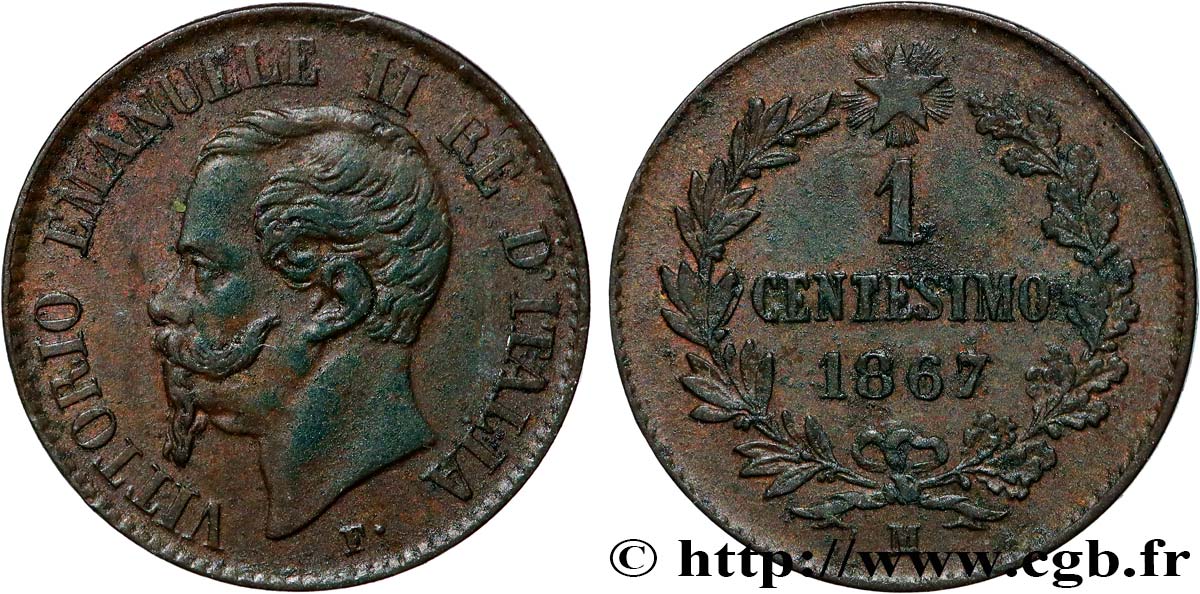 ITALIE 1 Centesimo Victor Emmanuel II 1867 Milan TTB+ 