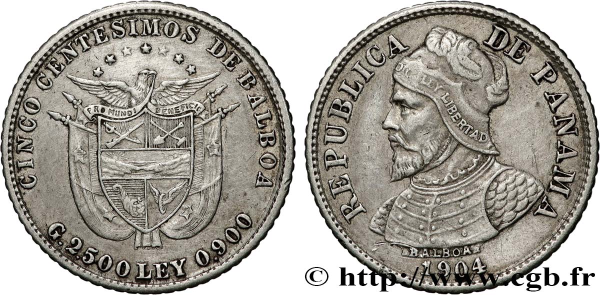 PANAMA 5 Centesimos Vasco Nunez de Balboa 1904  TTB+ 