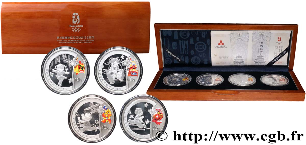 CHINE Coffret 4 x 10 Yuan proof Jeux Olympiques de Pékin 2008  FDC 