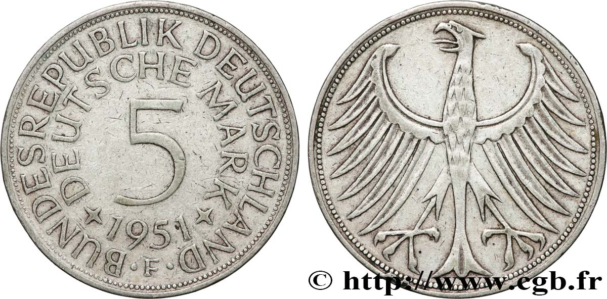 DEUTSCHLAND 5 Mark aigle 1951 Stuttgart SS 