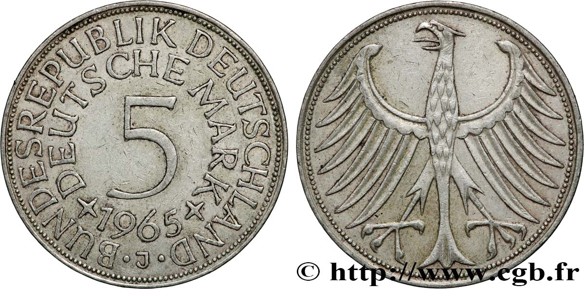 ALLEMAGNE 5 Mark aigle 1965 Hambourg - J TTB+ 