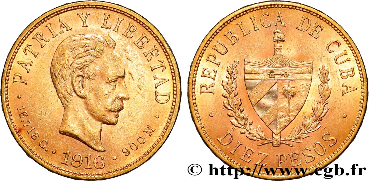 KUBA 10 Pesos 1916 Philadelphie VZ 