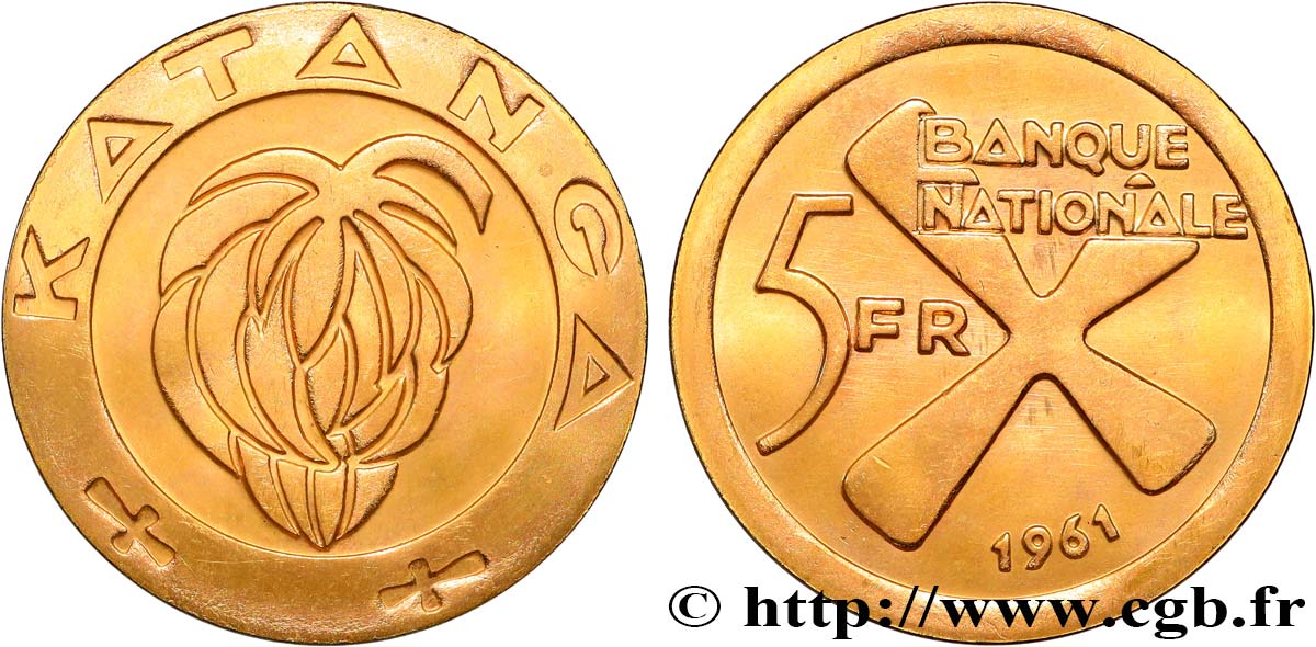 CONGO - PROVINCE DU KATANGA 5 Francs 1961  SUP 