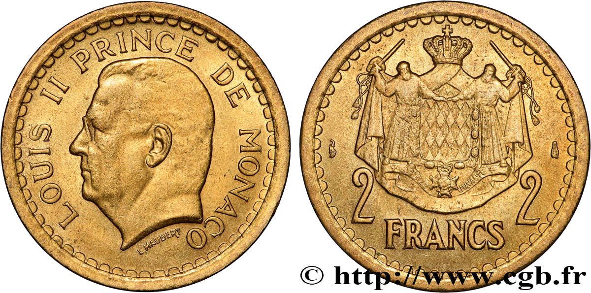 MONACO 2 Francs Louis II (1943) Paris TTB+ 