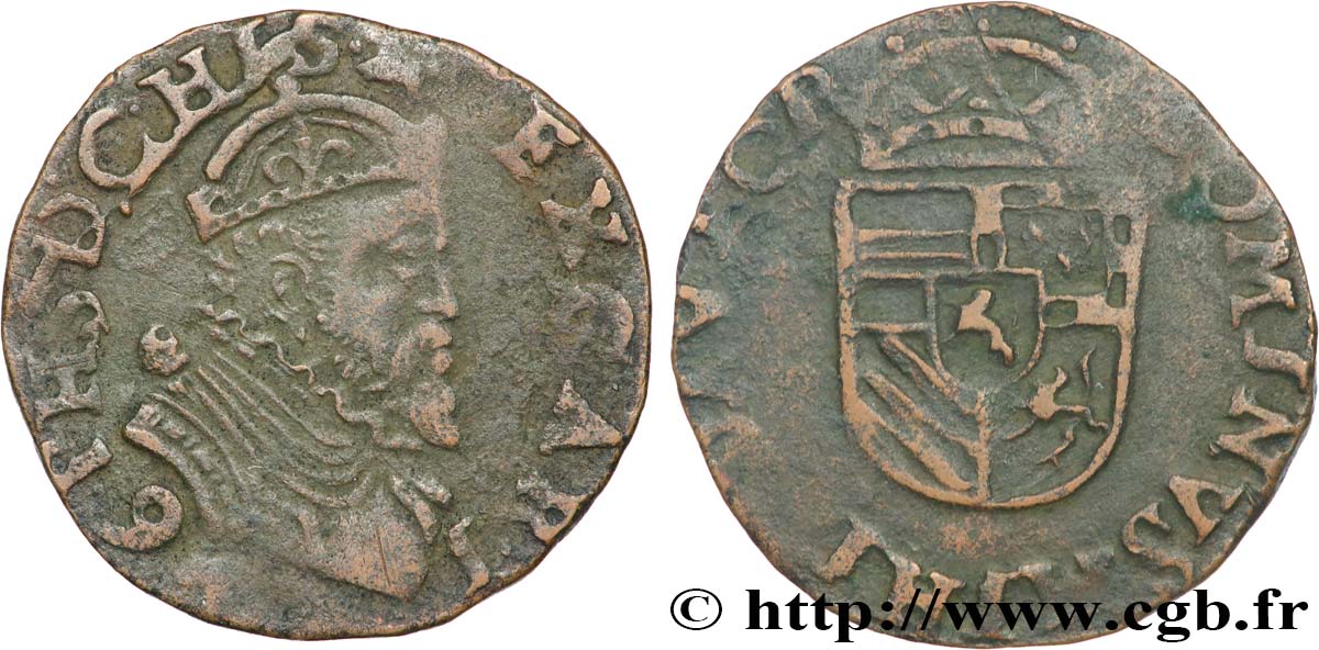 PAYS-BAS ESPAGNOLS - DUCHÉ DE BRABANT - PHILIPPE II D ESPAGNE Liard 1591 Arras TTB 