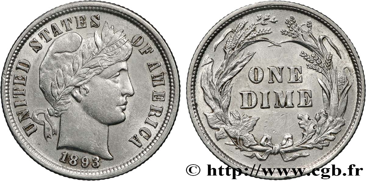 ESTADOS UNIDOS DE AMÉRICA 1 Dime Barber 1893 Philadelphie EBC 