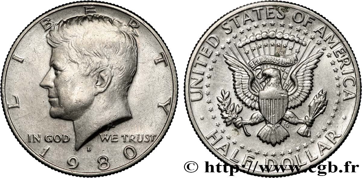 ÉTATS-UNIS D&nbsp;AMÉRIQUE 1/2 Dollar Kennedy 1980 Denver TTB+ 
