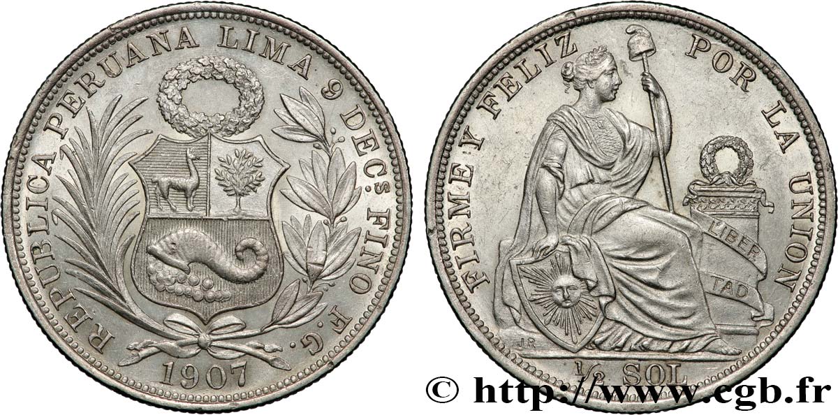 PÉROU 1/2 Sol “Liberté” assise 1907 Lima FDC 