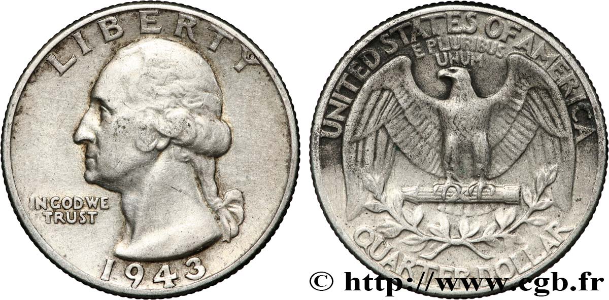 STATI UNITI D AMERICA 1/4 Dollar Georges Washington 1943 Philadelphie BB 